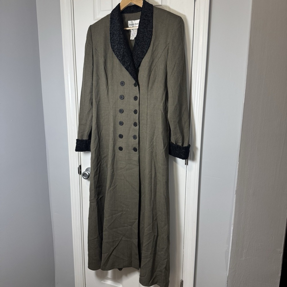 Vtg Danny & Nicole Taupe Black Double Button-Down Long-Sleeve Jacket Dress Sz 12